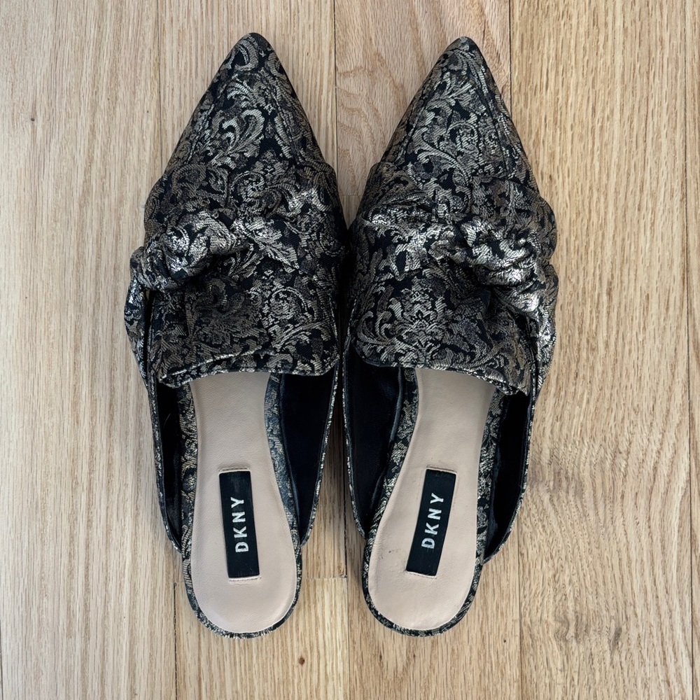 DKNY Black and Silver Patterned Mules